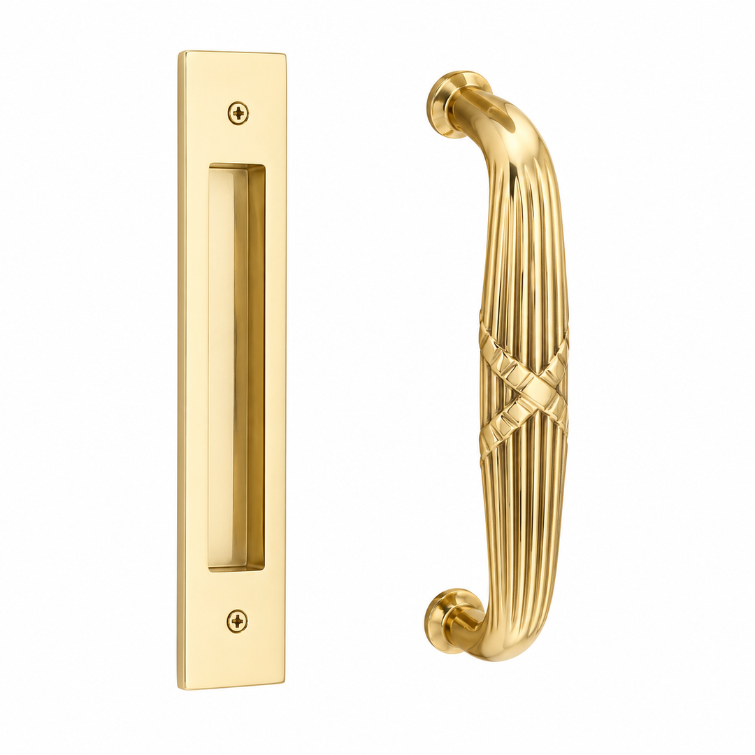 10 Inch Solid Brass Modern Rectangular Ribbon & Reed Door Pull Set