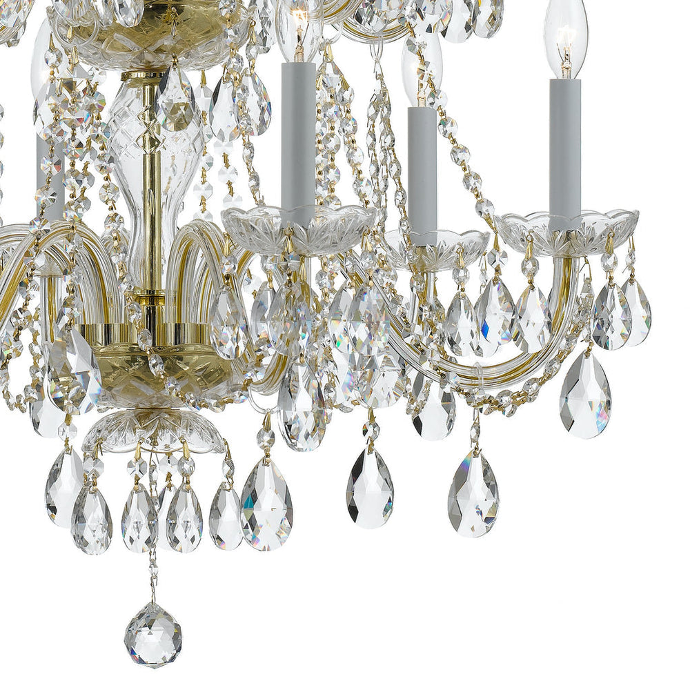 ##Antique Hardware## Traditional Crystal 12 Light Swarovski Strass Crystal Polished Brass Chandelier