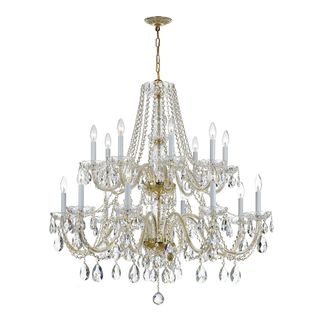 ##Antique Hardware## Traditional Crystal 16 Light Swarovski Strass Crystal Polished Brass Chandelier