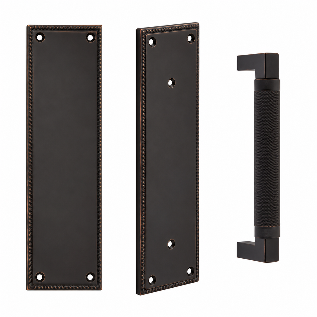 12 Inch Solid Brass Knoxville Hercules Knurled Push & Pull Door Set