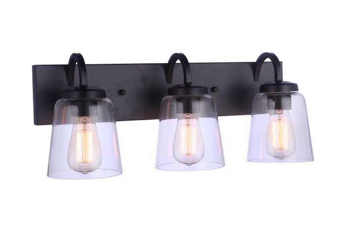 Antique Hardware Elsa 3 Light Vanity in Flat Black Bath and Vanity