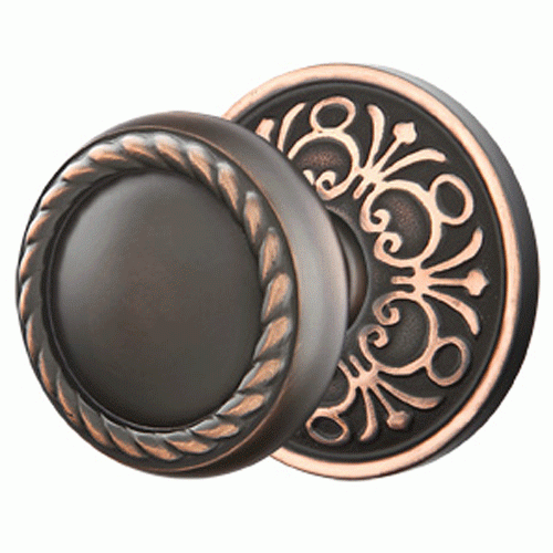 ##Antique Hardware## Solid Brass Rope Door Knob Set With Lancaster Rosette (Several Finish Options)