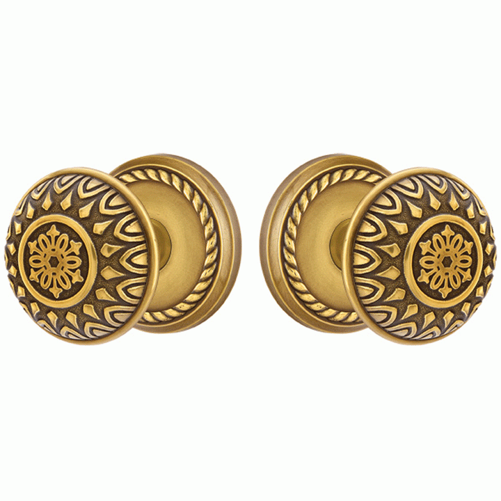 ##Antique Hardware## Solid Brass Lancaster Door Knob Set With Rope Rosette (Several Finish Options)