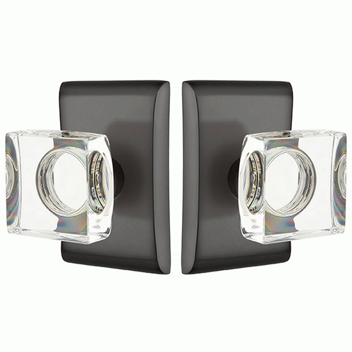 ##Antique Hardware## Emtek Modern Square Crystal Door Knob Set With Neos Rosette (Several Finish Options)