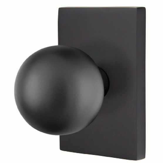 ##Antique Hardware## Emtek Solid Brass Orb Door Knob Set With Modern Rectangular Rosette (Several Finish Options)