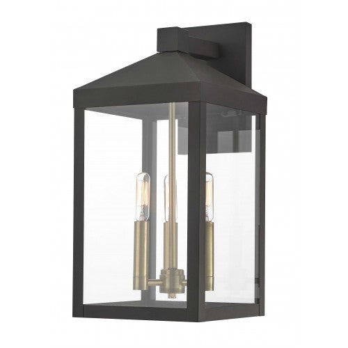 ##Antique Hardware## 3 Light Bronze Outdoor Wall Lantern
