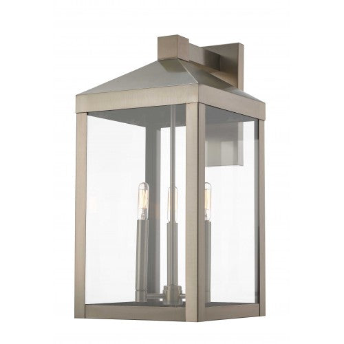 ##Antique Hardware## 3 Light Brushed Nickel Outdoor Wall Lantern