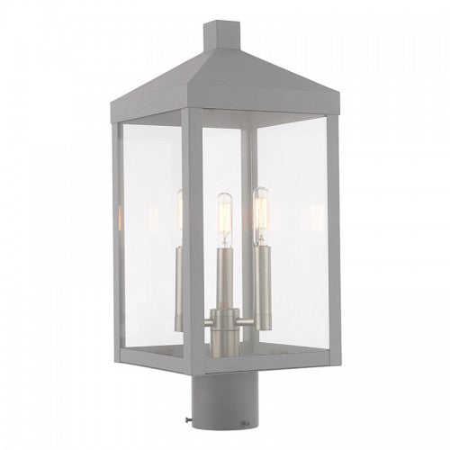 ##Antique Hardware## 3 Light Nordic Gray Outdoor Post Top Lantern