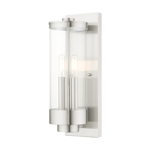 ##Antique Hardware## 2 Light Brushed Nickel Outdoor Wall Lantern