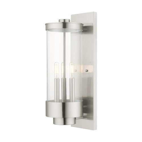 ##Antique Hardware## 3 Light Brushed Nickel Outdoor Wall Lantern