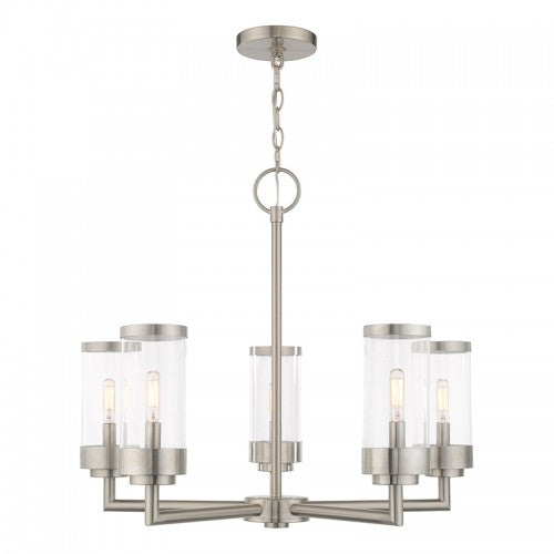 ##Antique Hardware## 5 Light Brushed Nickel Outdoor Chandelier