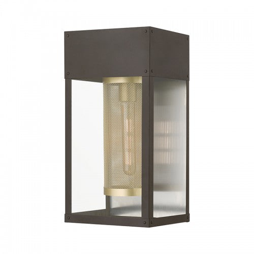 ##Antique Hardware## 1 Light Bronze with Soft Gold Candle and Brushed Nickel Stainless Steel Reflector Outdoor Wall Lantern