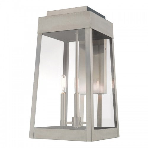 ##Antique Hardware## 3 Light Brushed Nickel Outdoor Wall Lantern