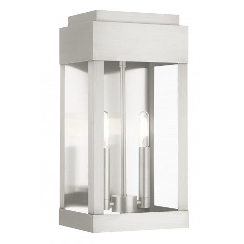##Antique Hardware## 2 Light Brushed Nickel Outdoor Wall Lantern