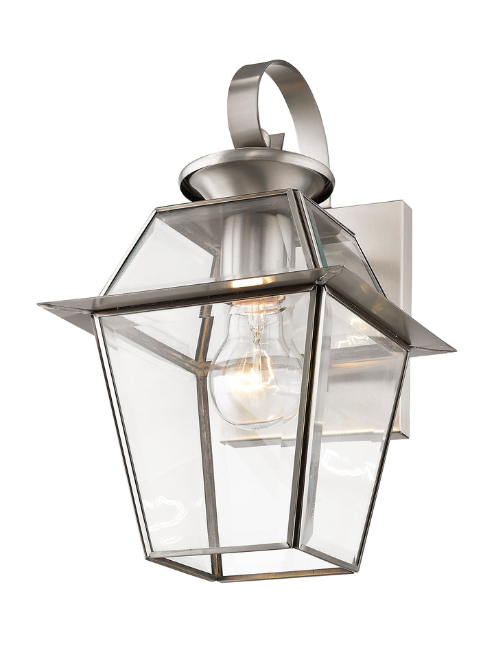 ##Antique Hardware## 1 Light Brushed Nickel Outdoor Wall Lantern