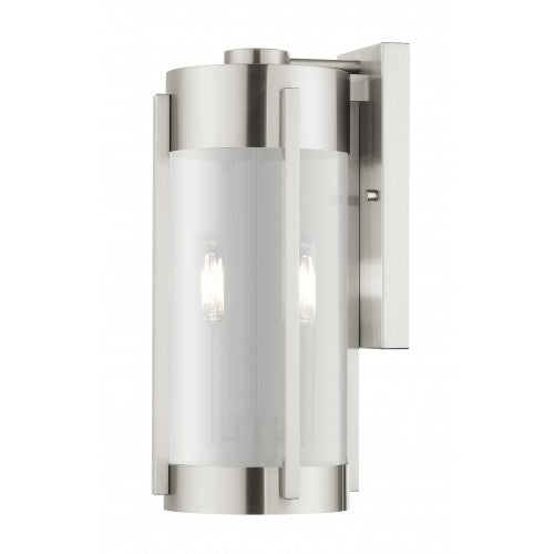 ##Antique Hardware## 2 Light Brushed Nickel Outdoor Wall Lantern