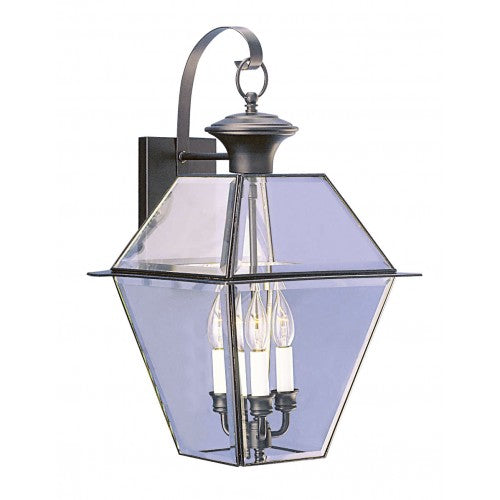 ##Antique Hardware## 3 Light Black Outdoor Wall Lantern