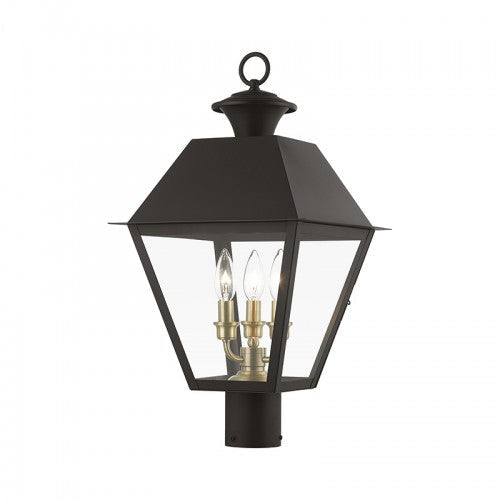 Antique Hardware 3 Light Bronze with Antique Brass Finish Cluster Outdoor Large Post Top Lantern Post