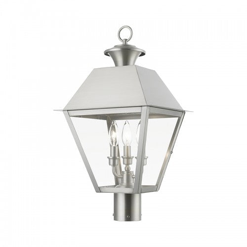 Antique Hardware 3 Light Brushed Nickel Outdoor Large Post Top Lantern Post