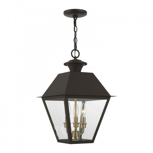 ##Antique Hardware## 3 Light Bronze with Antique Brass Finish Cluster Outdoor Large Pendant Lantern