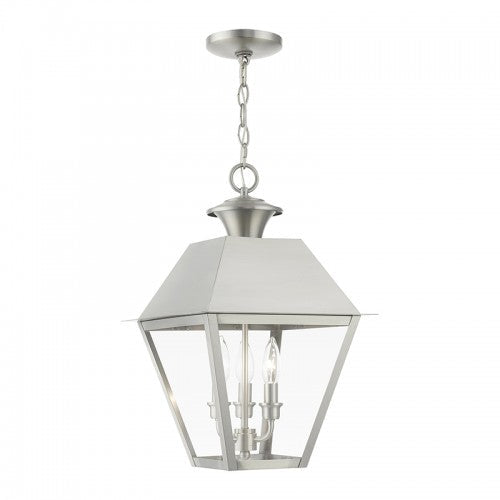##Antique Hardware## 3 Light Brushed Nickel Outdoor Large Pendant Lantern