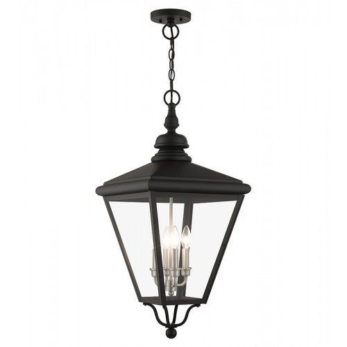 ##Antique Hardware## 4 Light Black Outdoor Extra Large Pendant Lantern with Brushed Nickel Finish Cluster