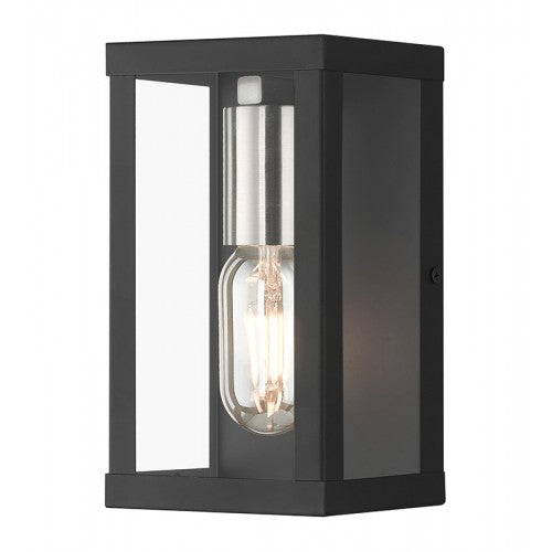 ##Antique Hardware## 1 Light Black Outdoor ADA Small Wall Lantern with Brushed Nickel Finish Accents