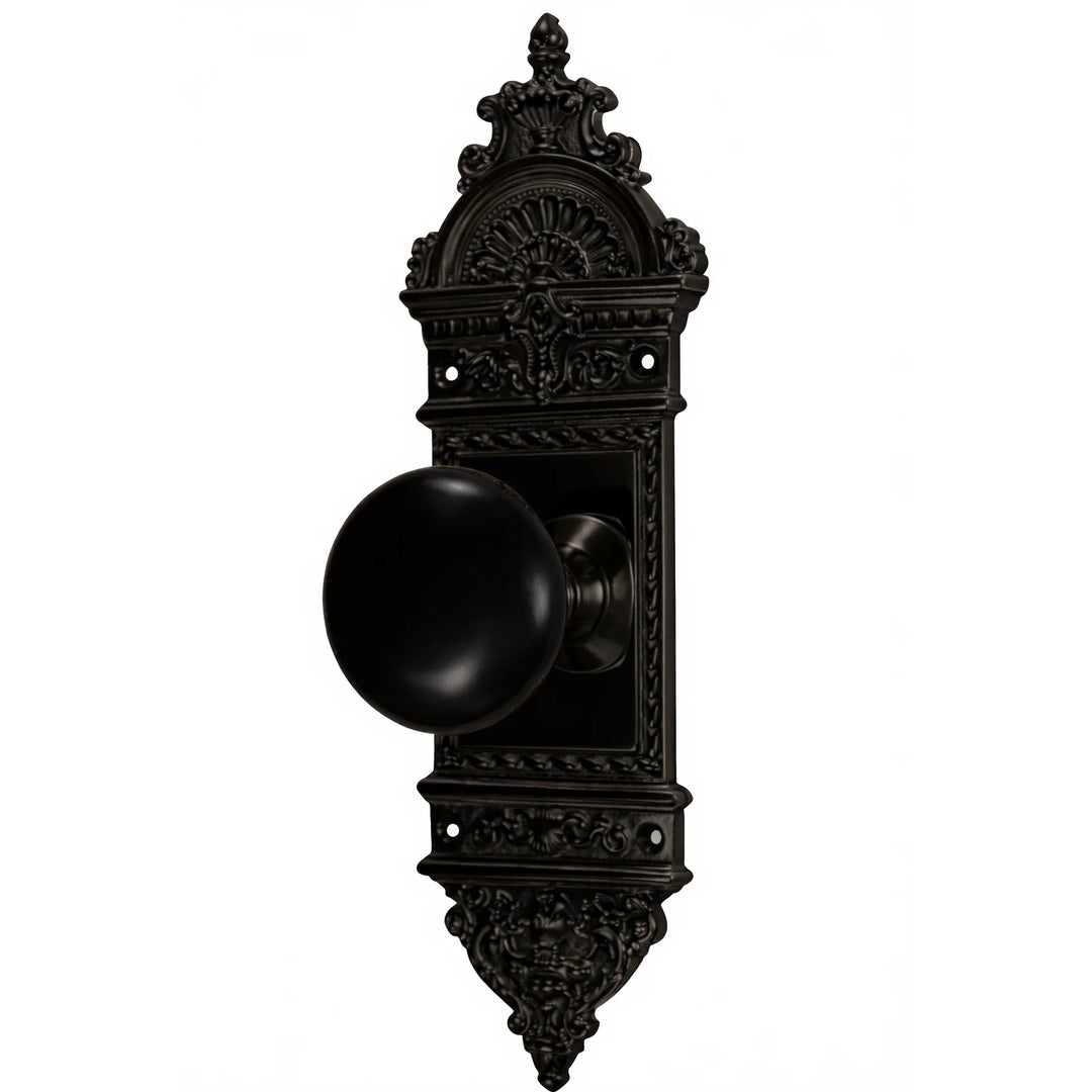 L'Enfant Small Backplate Door Set with Black Porcelain Door Knobs (Several Finishes Available)