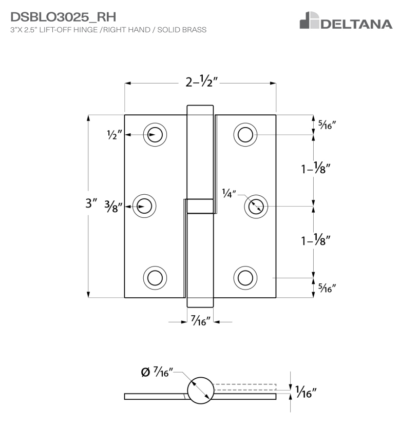 3 Inch x 2 1/2 Inch Solid Brass Lift-Off Hinge (Several Finishes Available)