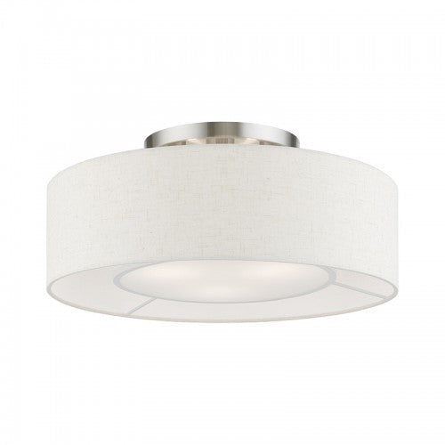 ##Antique Hardware## 3 Light Brushed Nickel with Shiny White Accents Semi-Flush
