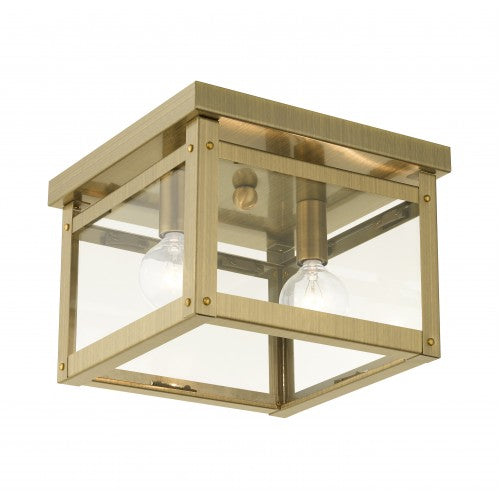 ##Antique Hardware## 2 Light Antique Brass Flush Mount