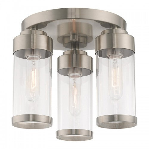 ##Antique Hardware## 3 Light Brushed Nickel Ceiling Mount
