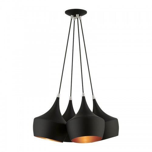 ##Antique Hardware## 4 Light Black Cluster Pendant