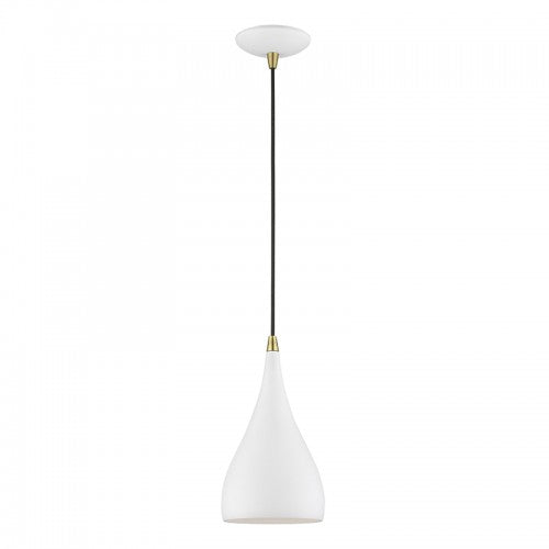 ##Antique Hardware## 1 Light Textured White with Antique Brass Accents Mini Pendant