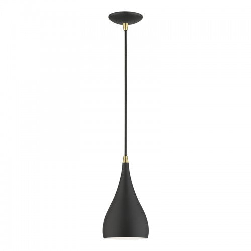 ##Antique Hardware## 1 Light Textured Black with Antique Brass Accents Mini Pendant