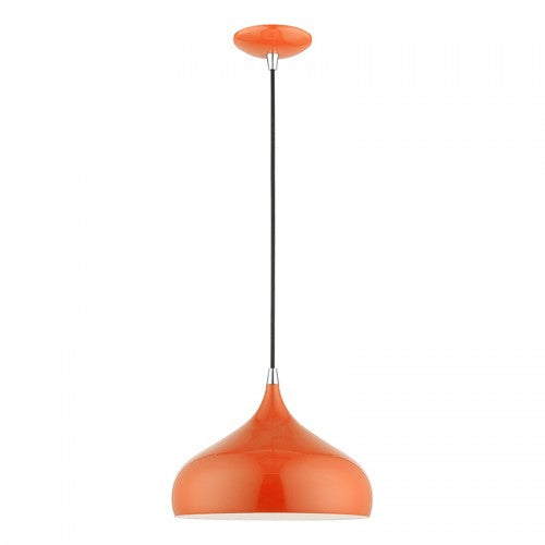 ##Antique Hardware## 1 Light Shiny Orange with Polished Chrome Accents Pendant