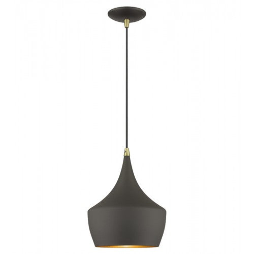 ##Antique Hardware## 1 Light Bronze Pendant with Antique Brass Finish Accents