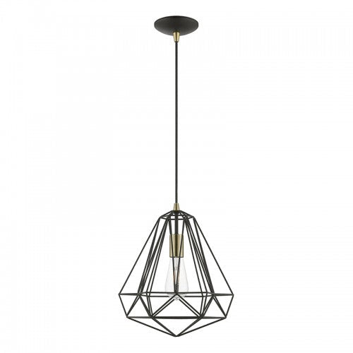 ##Antique Hardware## 1 Light Textured Black with Antique Brass Accents Pendant