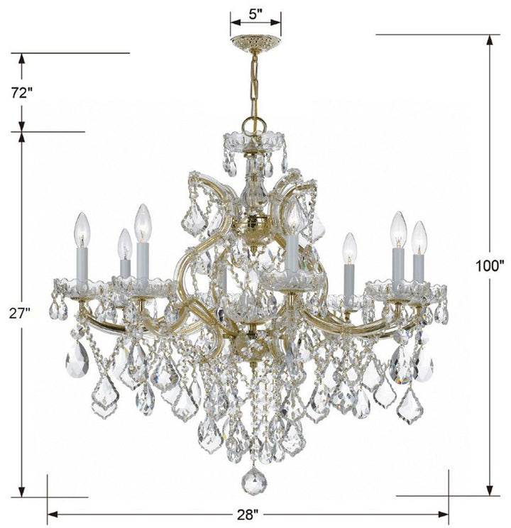 ##Antique Hardware## Maria Theresa 9 Light Swarovski Strass Crystal Gold Chandelier