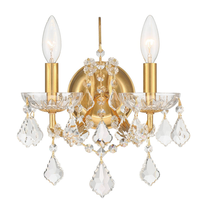 ##Antique Hardware## Filmore 2 Light Swarovski Strass Crystal Antique Gold Sconce