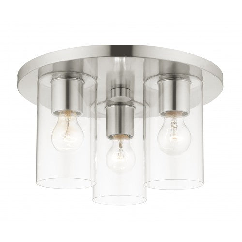 ##Antique Hardware## 3 Light Brushed Nickel Flush Mount