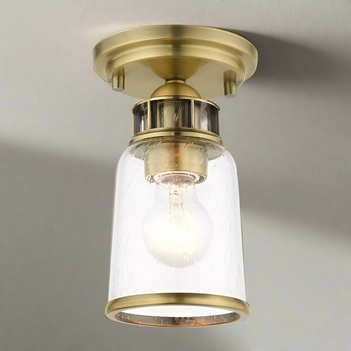 ##Antique Hardware## 1 Light Antique Brass Flush Mount