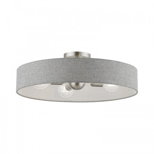 ##Antique Hardware## 4 Light Brushed Nickel with Shiny White Accents Large Semi-Flush