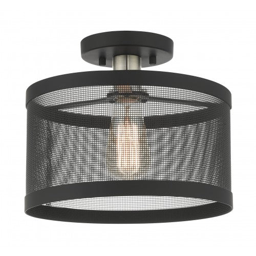 ##Antique Hardware## 1 Light Black Semi Flush Mount