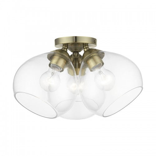 ##Antique Hardware## 3 Light Antique Brass Semi-Flush