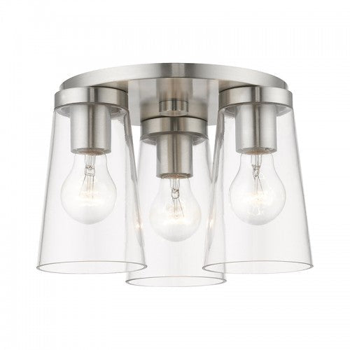##Antique Hardware## 3 Light Brushed Nickel Large Flush Mount