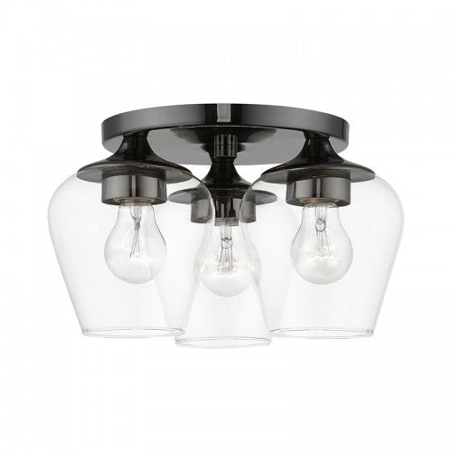 ##Antique Hardware## 3 Light Black Chrome Flush Mount