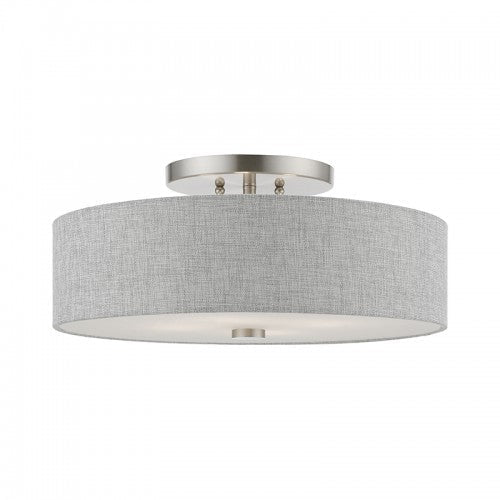 ##Antique Hardware## 4 Light Brushed Nickel with Shiny White Accents Semi-Flush
