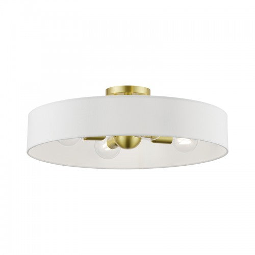 ##Antique Hardware## 4 Light Satin Brass with Shiny White Accents Large Semi-Flush