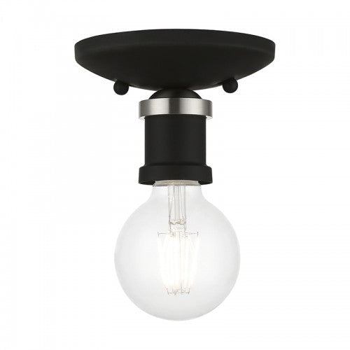 ##Antique Hardware## 1 Light Black with Brushed Nickel Accents Single Flush Mount